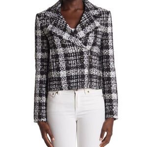 NWT Alice + Olivia Black and Off White Tweed Moto Jacket